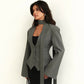 Women's Long Sleeve Blazer with Attached Scarf and Tailored Fit, Single-Breasted