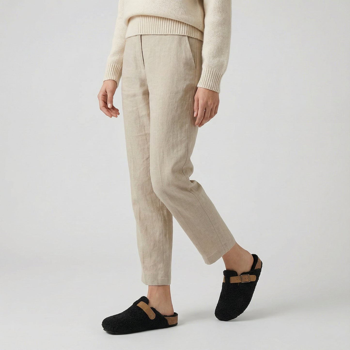 Womens Teddy Mule Slippers with Adjustable Buckle and Supportive Sole