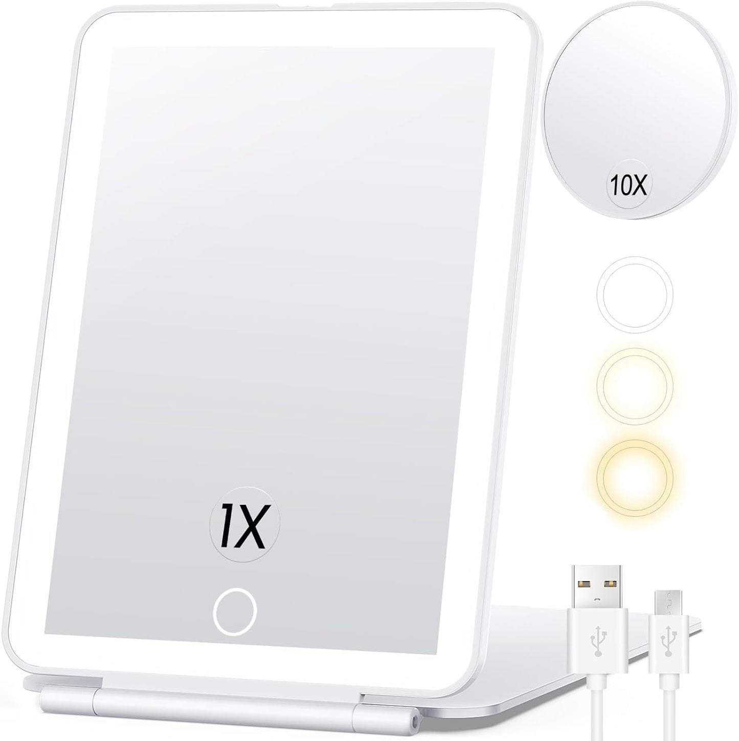 Portable Makeup Mirror with Dual Magnification and Adjustable LED Light, 7x5 Inch