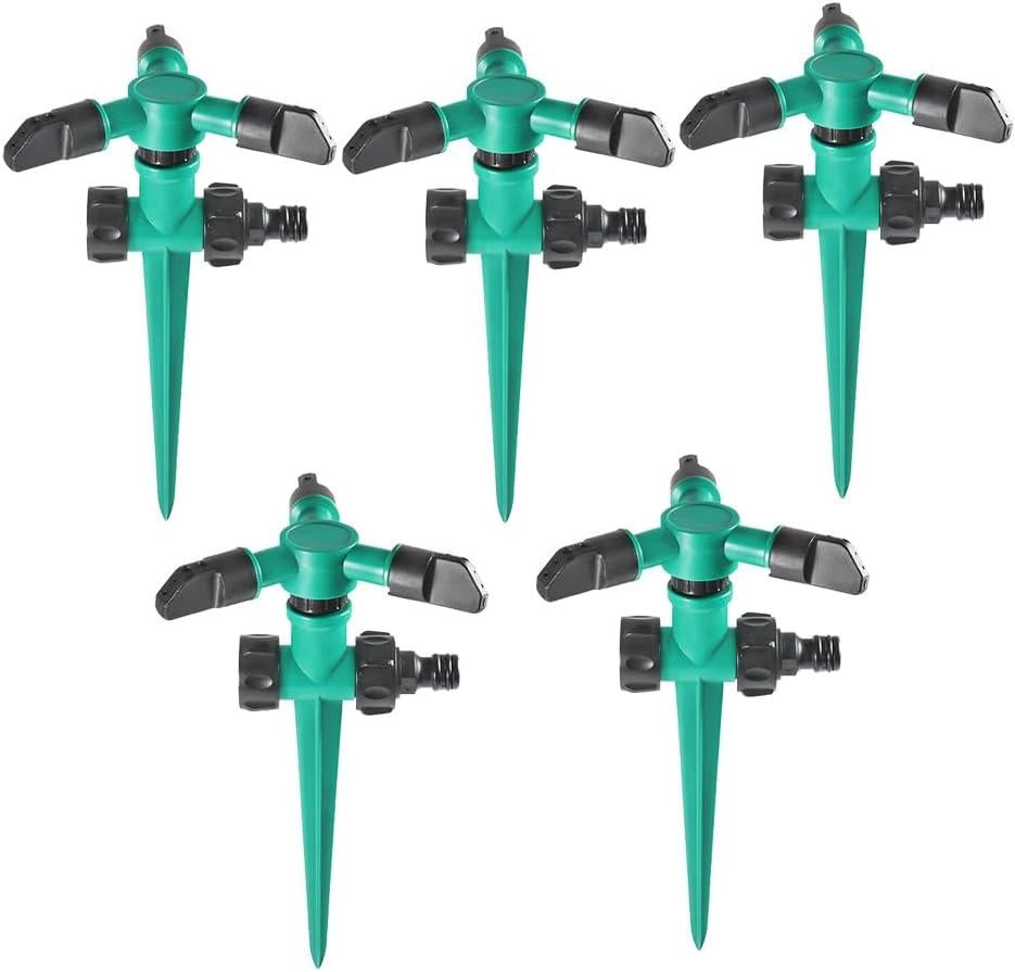 Rotating Garden Sprinkler Set with 360 Degree Coverage and Adjustable Spray Angles, 5 Pack