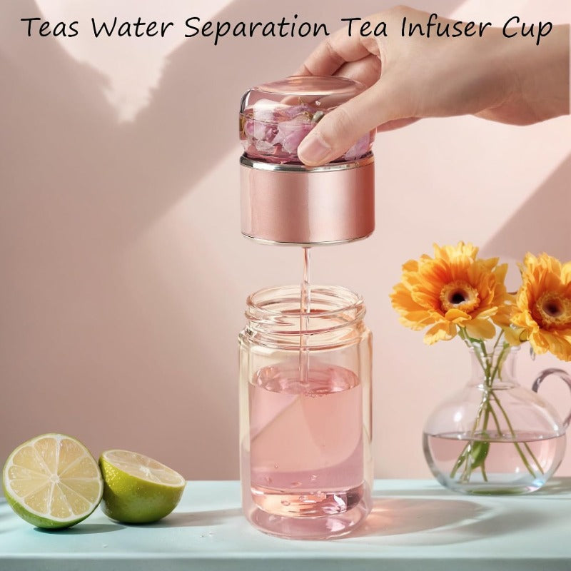 Glass Tea Infuser Bottle with Tilt Separation Filter and Double Wall Insulation
