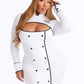 Womens Chef Costume Set with Cutout Long Sleeve Dress and Hat for Halloween