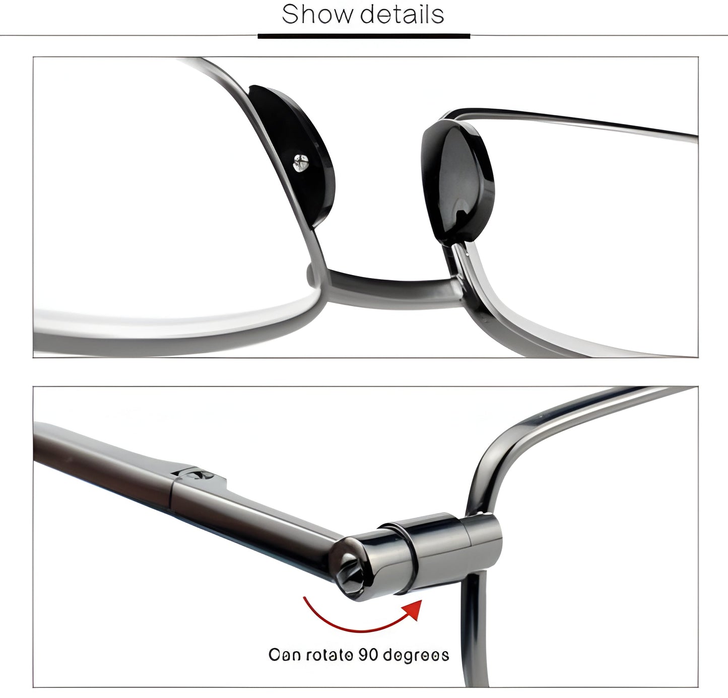 Folding Reading Glasses with 90° Spring Hinge and Stainless Steel Frame, Ultra Compact
