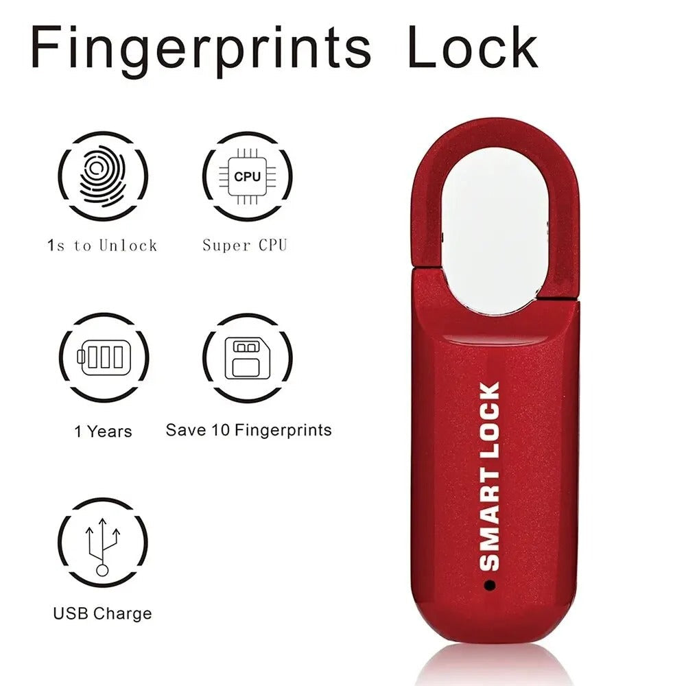 Fingerprint Padlock with 10-Print Storage and Zinc Alloy Body, 0.2 Second Recognition