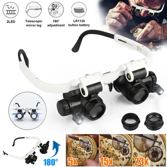 Adjustable LED Headband Magnifier with Interchangeable Lenses