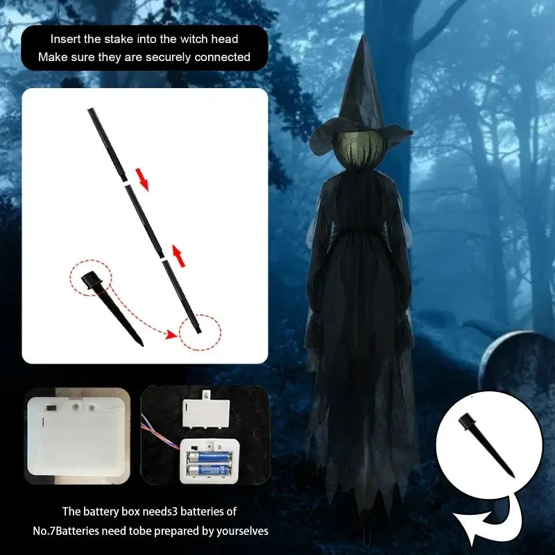 Glowing Witch Figures with Sound-Activated Sensors and Flickering Heads, Hand-Holding Formation