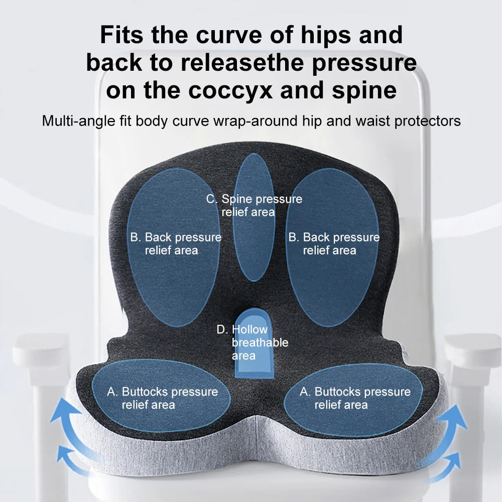 Seat Cushion with Memory Foam Core and Curved Backrest, Anti-Slip Base