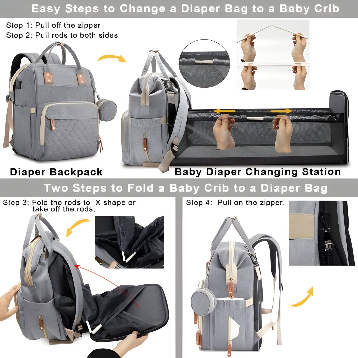 Portable Baby Changing Bag with Convertible Cot and Mosquito Net