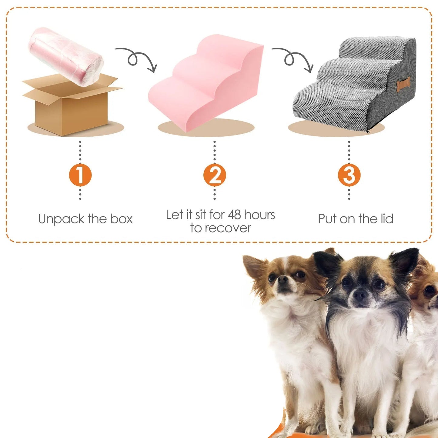 Pet Stairs with High Density Foam and Removable Washable Cover, Gentle Incline