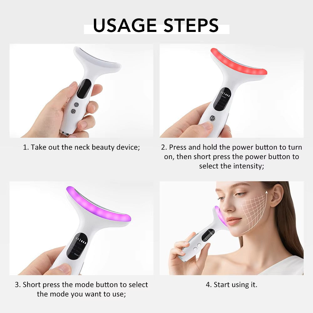 LED Neck and Face Tightening Device with 7-Color Light and Microcurrent Vibration