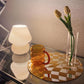 Glass Mushroom Table Lamp with Stepless Dimming and Integrated LED, Swirled Stripe Pattern