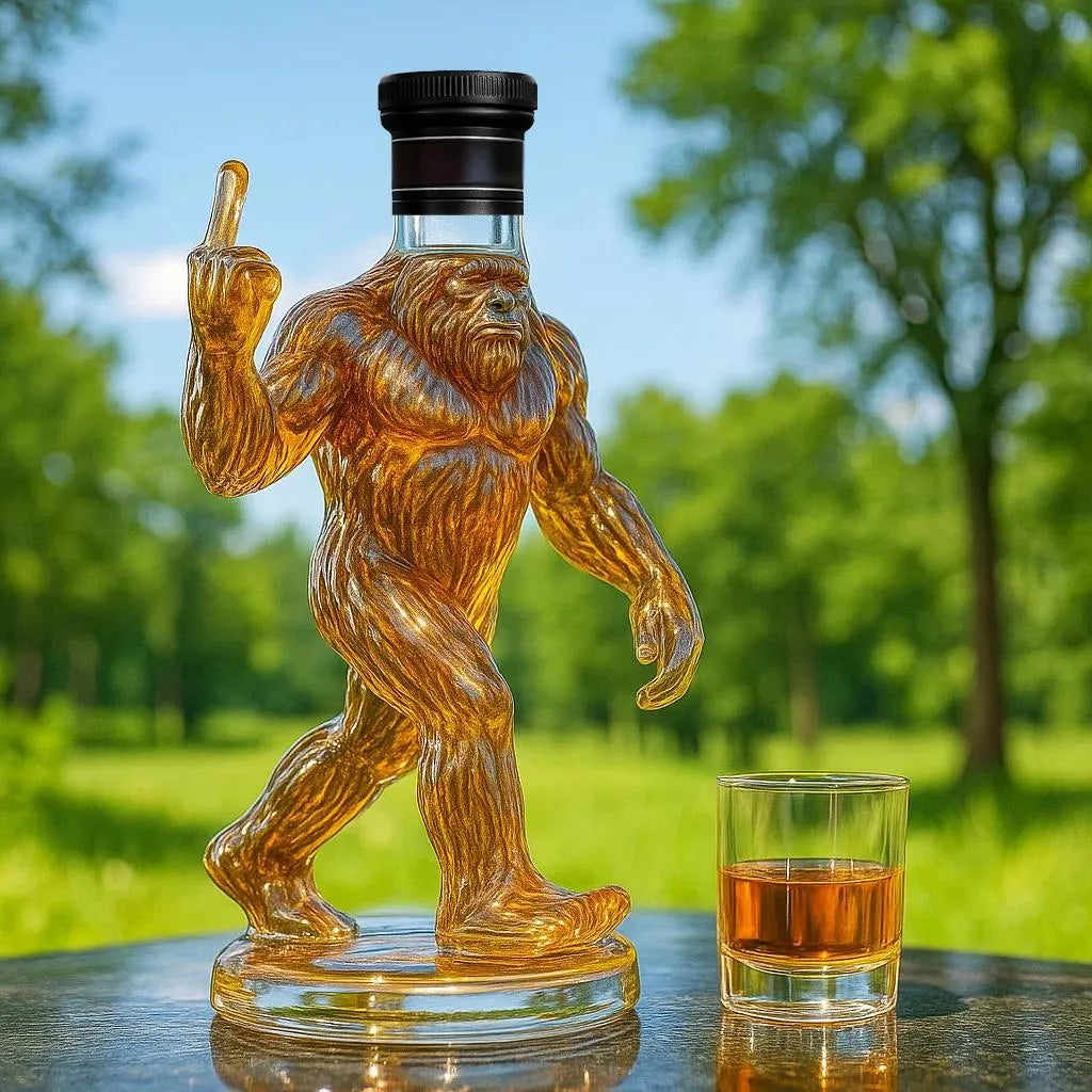 Whiskey Decanter with Hand-Blown Bigfoot Sculpture and Glass Stopper, 25.3 oz Gift Box