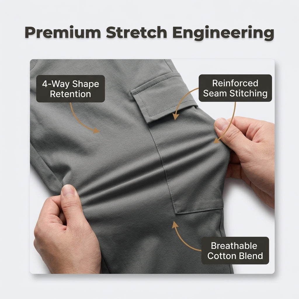 Stretch Cargo Jeans with Six Pockets and Slim Flexible Fit