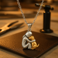 Dog Lover Necklace with Heart Embrace Silhouette and Adjustable 16.5in Chain, Plated Finish