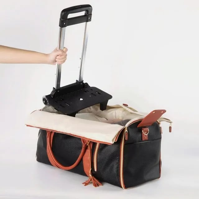 Foldable Carry On Travel Bag with Garment Hanging Zone and Rolling Wheels