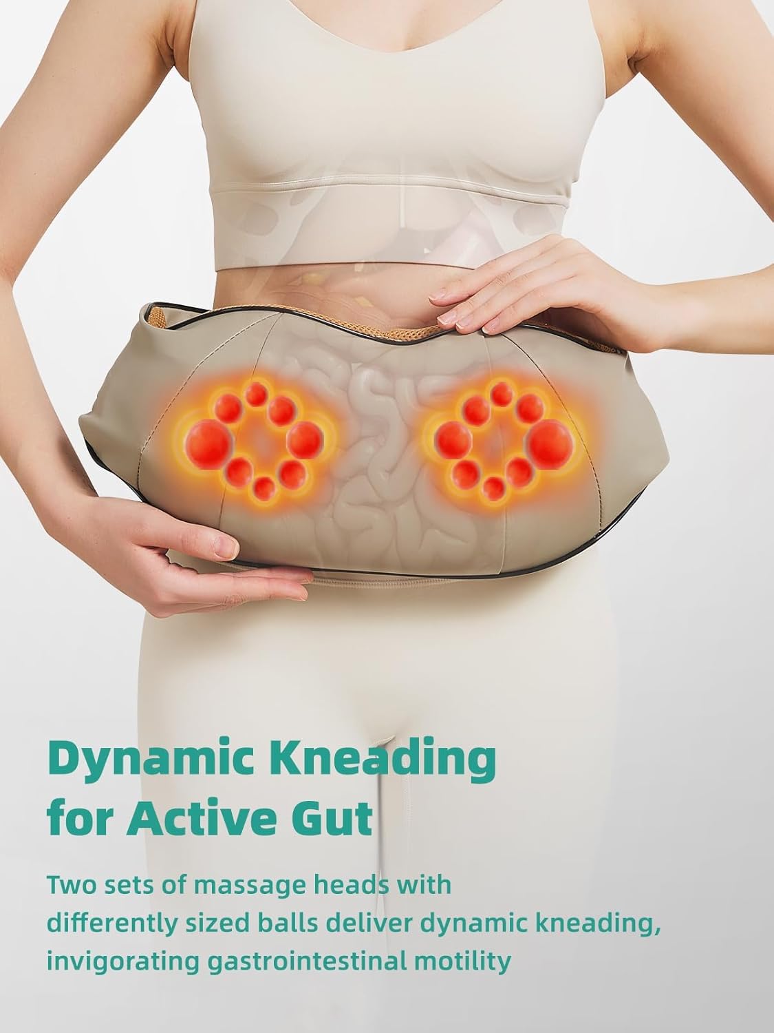 Abdominal Massager with Dual Rotating Heads and Heat Function, 9.8 Inch Width