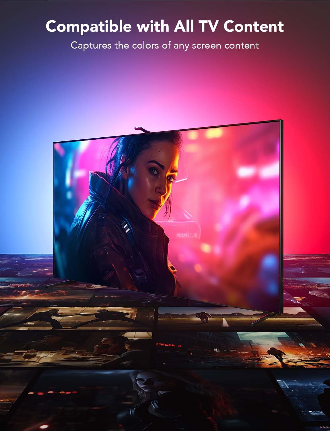 LED TV Backlight with Dual Edge Cameras and RGBIC High-Density LEDs, 21ft for 98-100in TVs