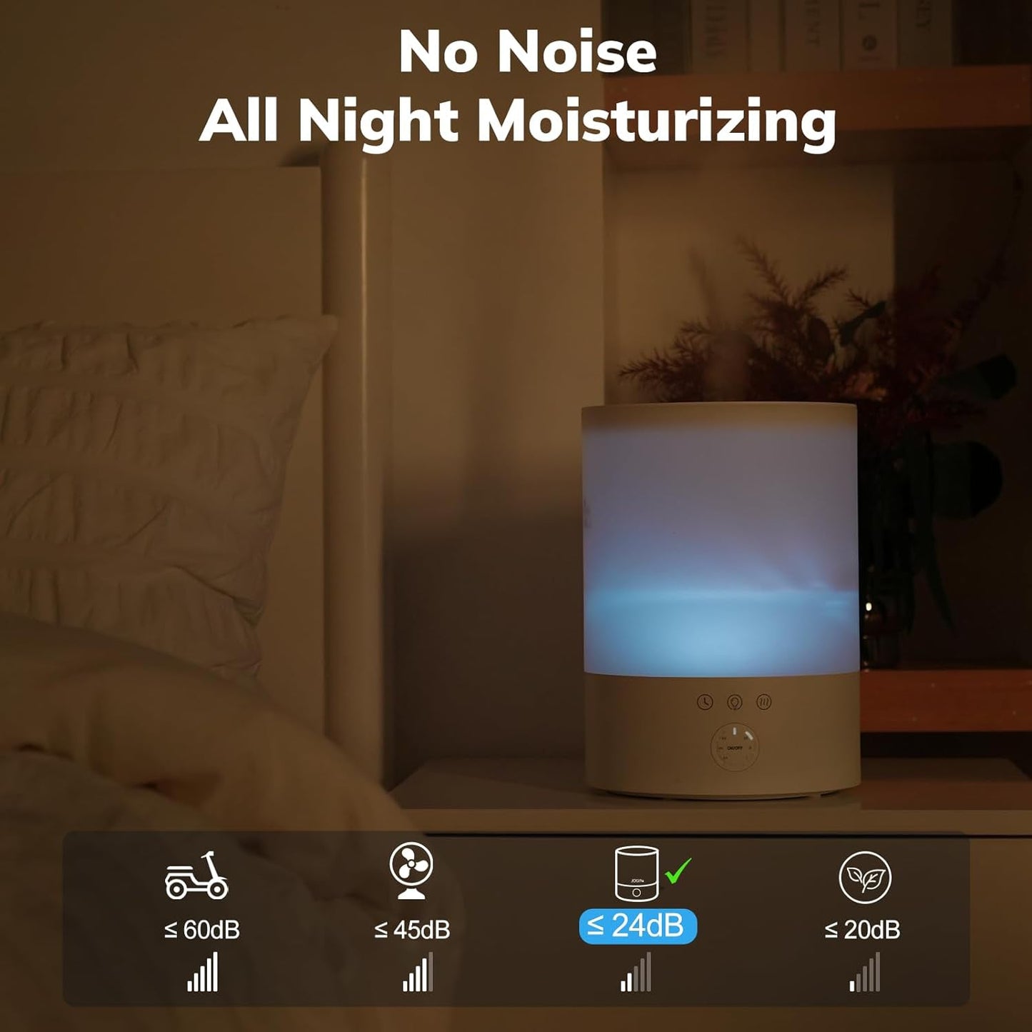 Ultrasonic Cool Mist Humidifier with 24-Hour Runtime and Night Light for Large Rooms