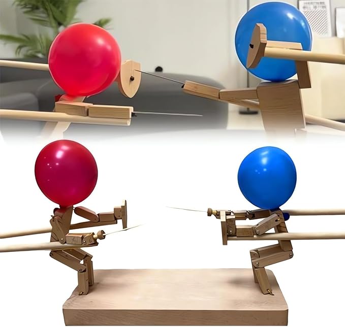 Handmade Balloon Heads Wooden Fighter Puppets marnetic