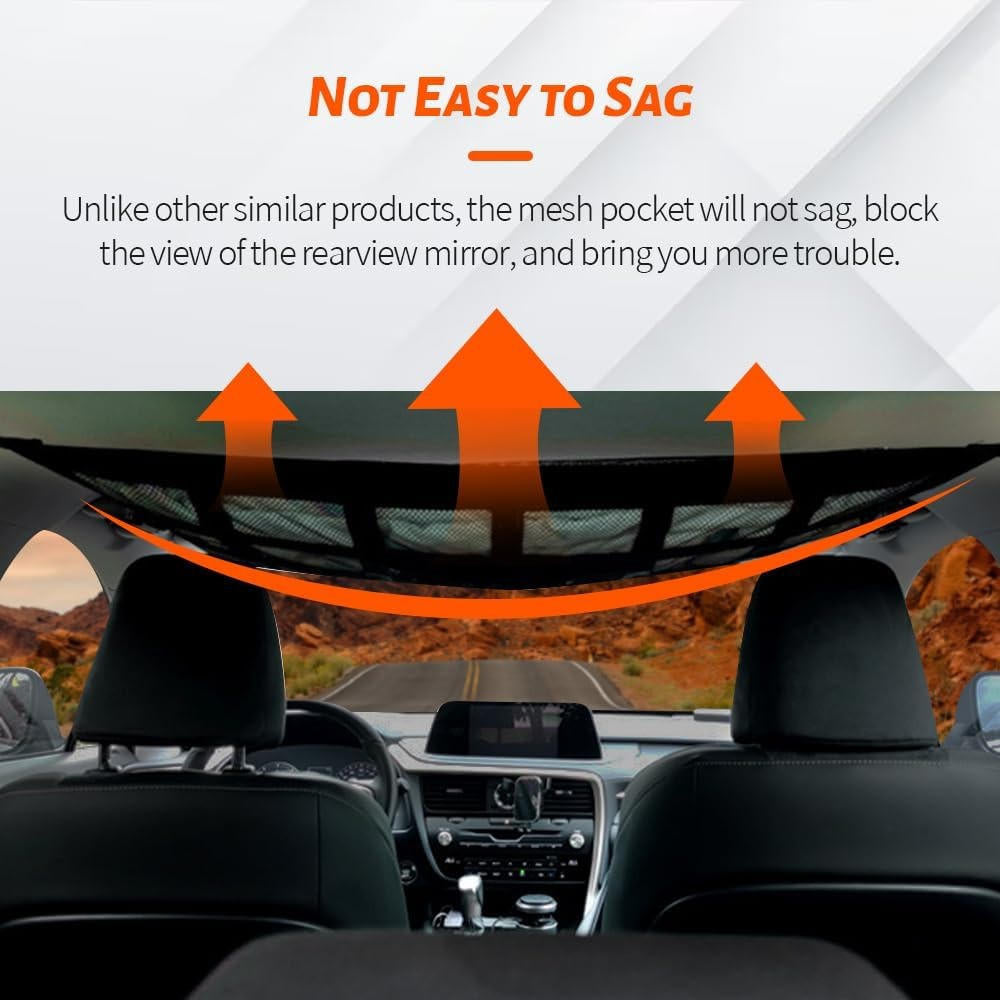 Overhead Vehicle Storage Net with Zipper Access and Buckle Mounting