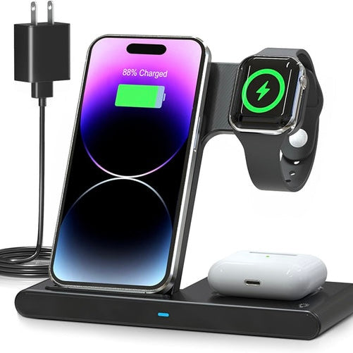 3 in 1 Wireless Charger Stand for iPhone, Apple Watch and AirPods Fast Charging Dock