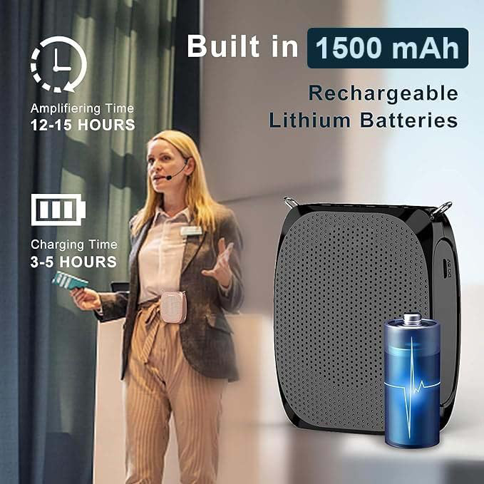 Wearable Voice Amplifier with Gooseneck Microphone and Noise Reduction, 10W Speaker