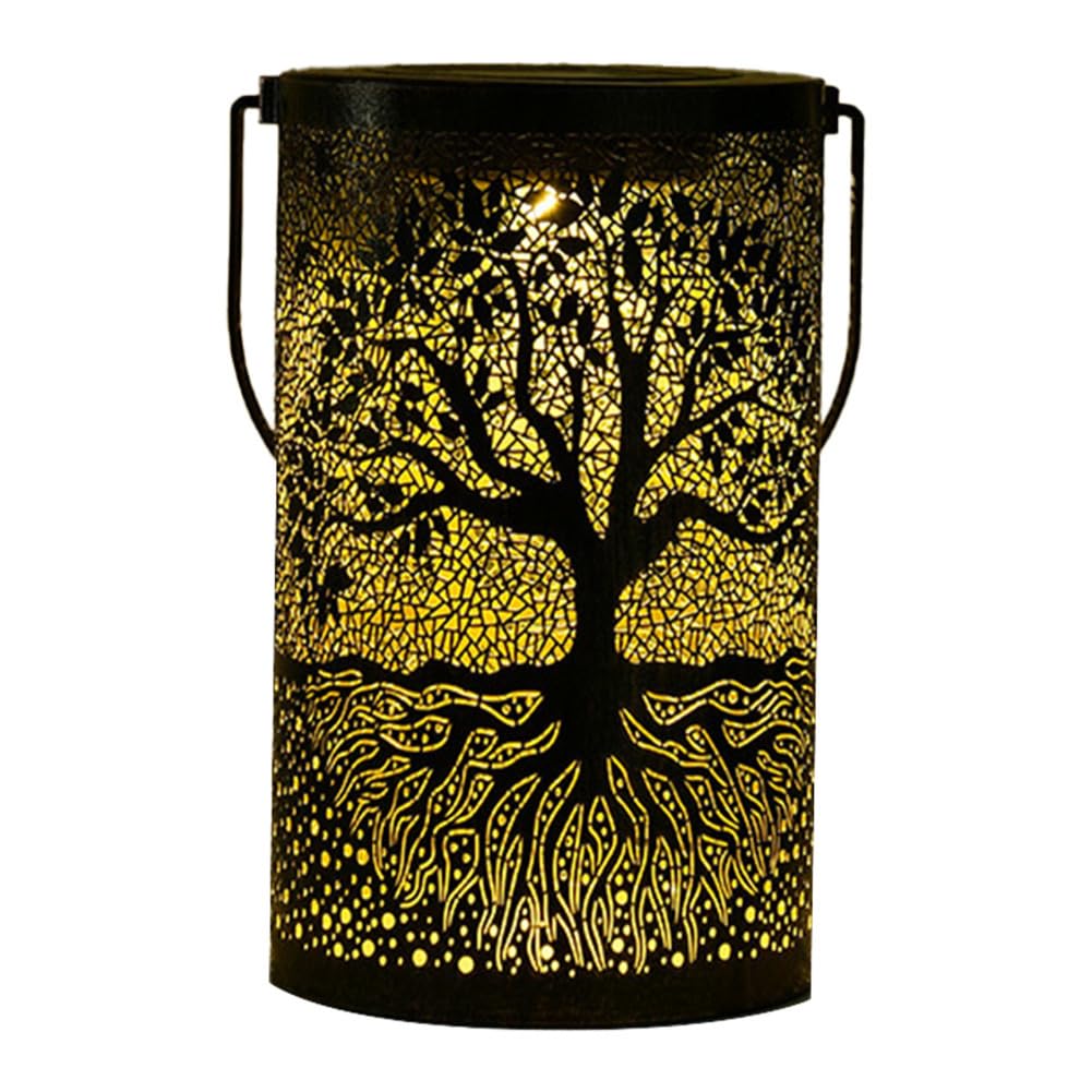 Wrought Iron Tree Solar Lamp, Outdoor Courtyard Hanging Light with Hollow Decorative Design for Garden and Patio Decor