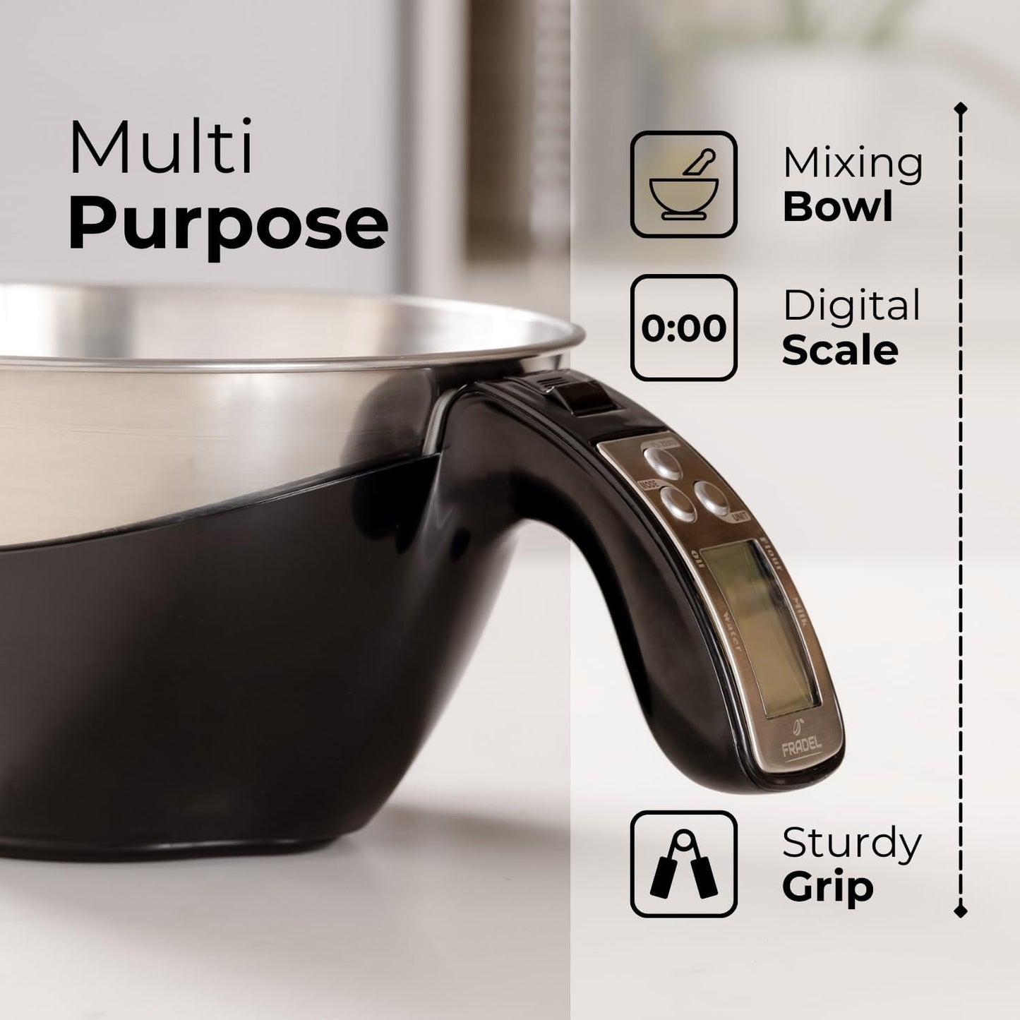 Digital Kitchen Scale with Removable Stainless Steel Bowl and Backlit Display