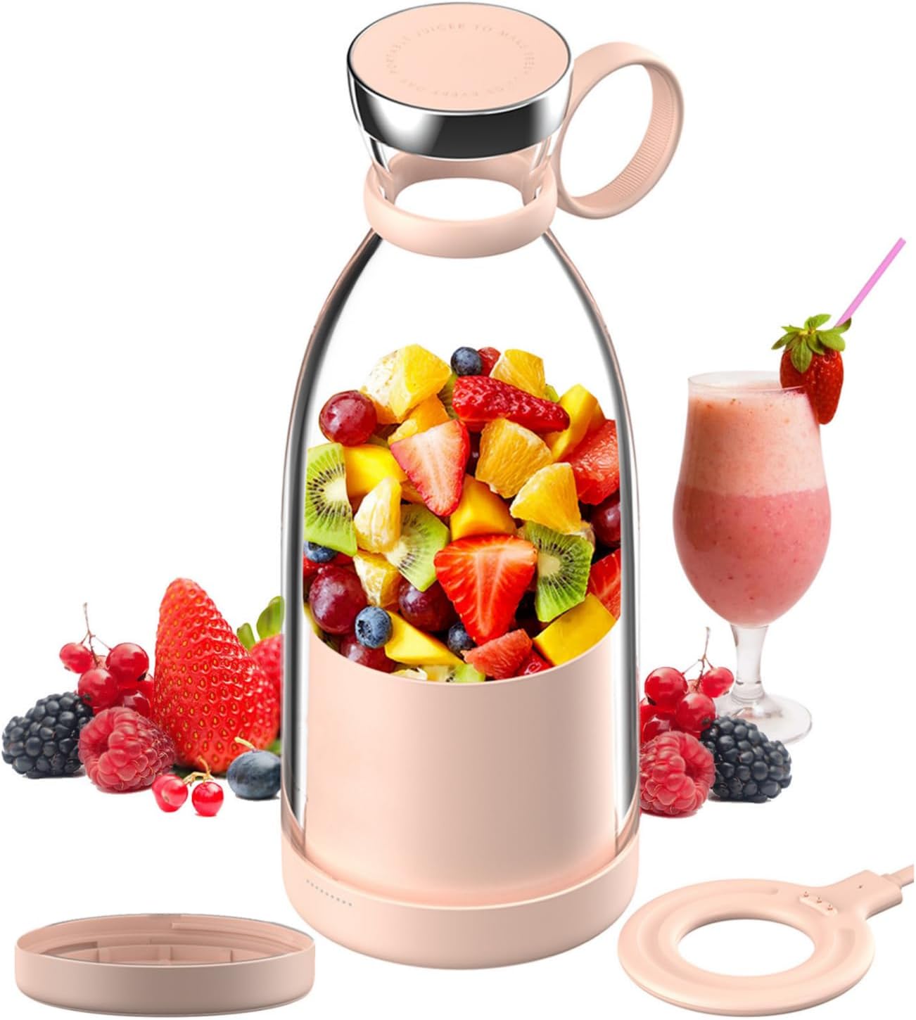 Cordless Blender Bottle with Stainless Steel Blades and Magnetic Charging, 350ml