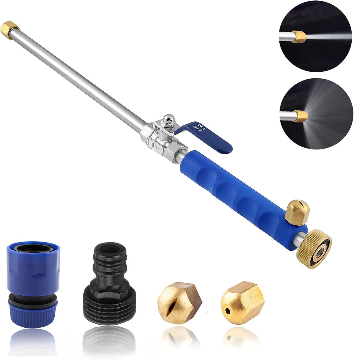 Garden Hose Spray Nozzle with Dual Brass Heads and Ball Valve Control