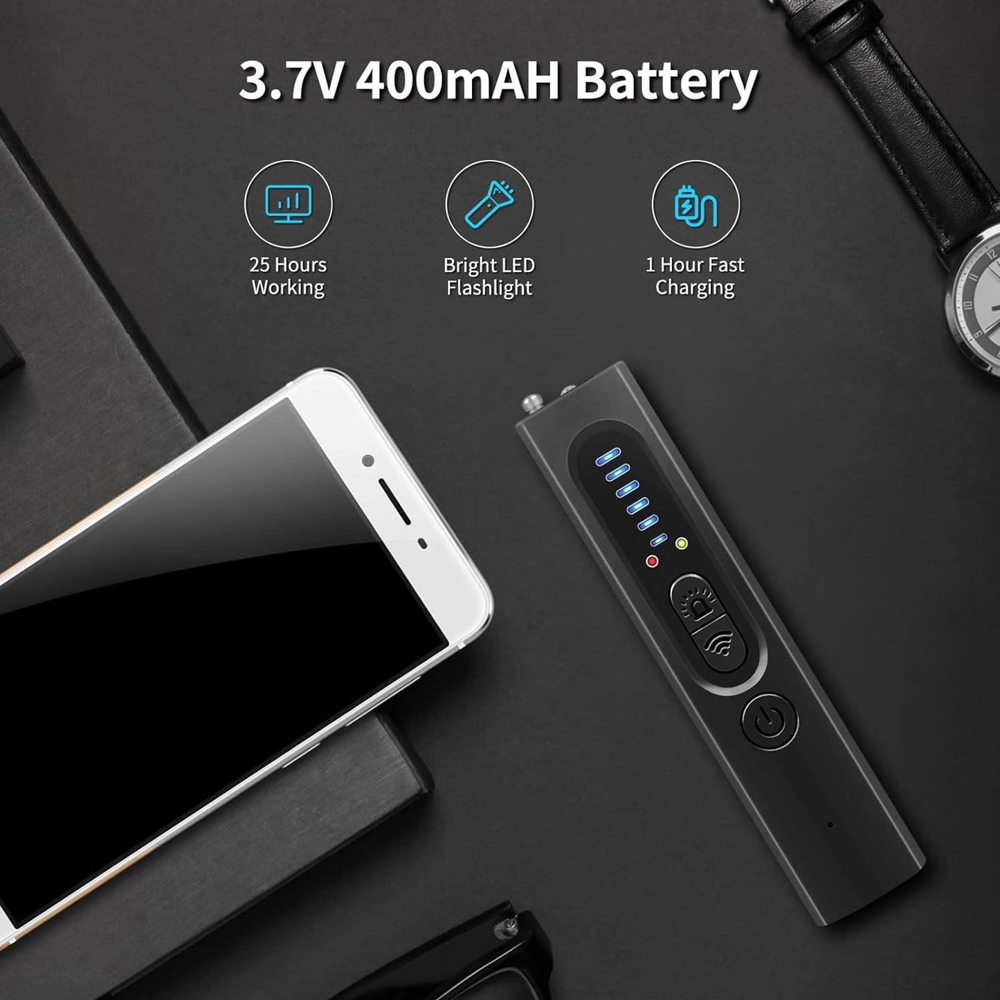 Radio Frequency Scanner with GPS Tracker Detection and Flashlight