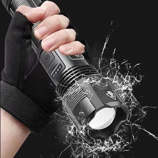 Rechargeable Tactical Flashlight with 12000 Lumens and Adjustable Beam, IPX8 Rated