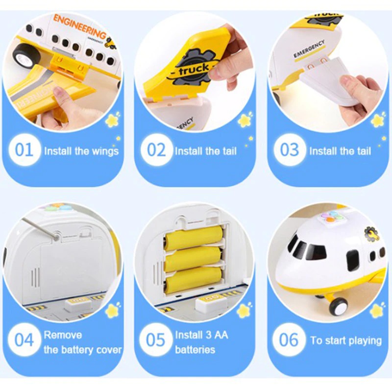 Airplane Playset with Friction-Powered Plane and Sound Module for Ages 3-12, 20 Pieces