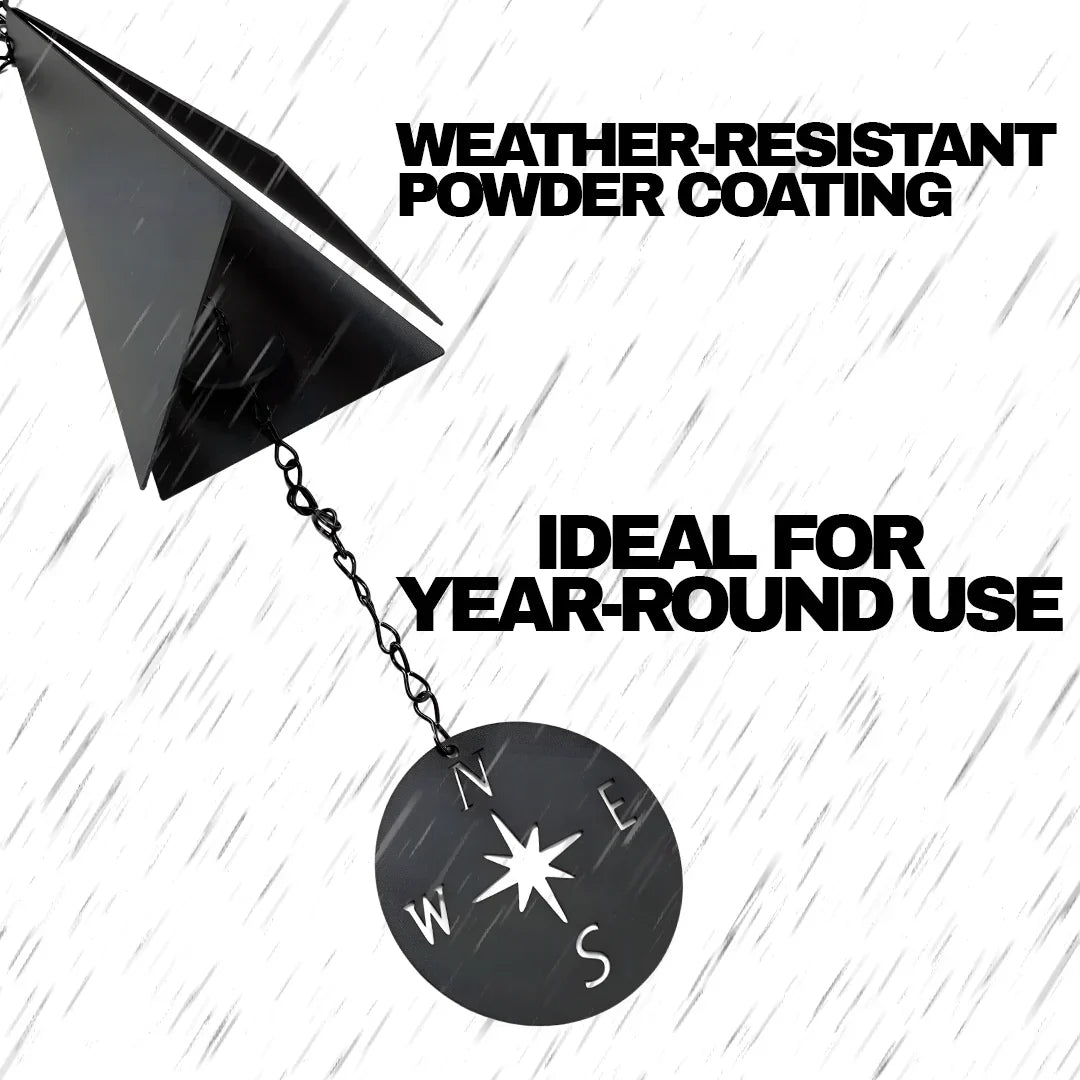 Triangular Wind Bell with Compass Windcatcher and Three Tone Design, 20 Inch