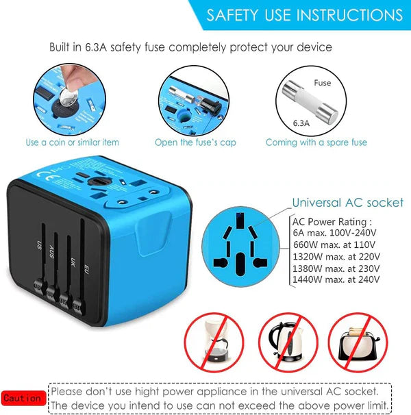 Universal All-in-One Travel Power Adapter for Worldwide Charging