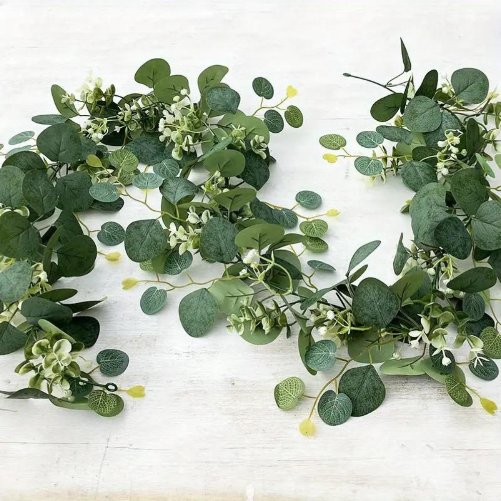 Faux Eucalyptus Garland with Silk Leaves and Flexible Stems, 70.8 Inches