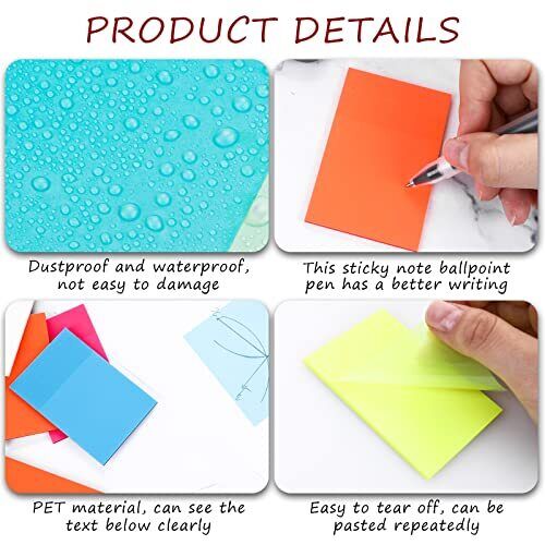 Clear Sticky Notes for Study and Work, 3x2 Inches, 400 Sheets, 7 Colors