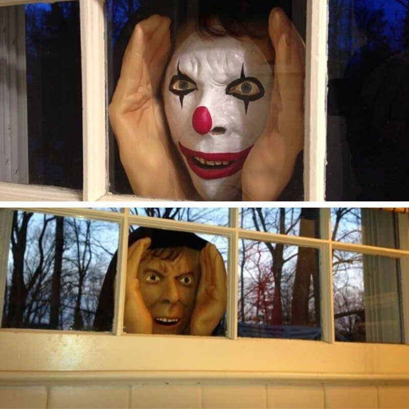 Scary Window Peeper Figure with Suction Cup Mounting and Realistic Latex Face