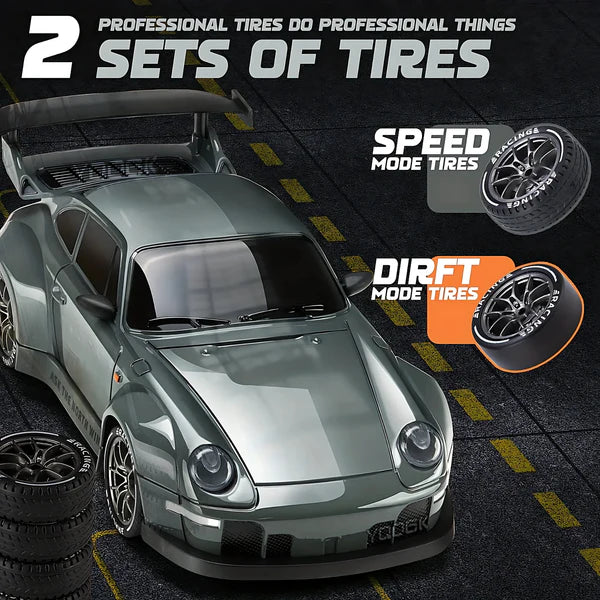 4WD RC Drift Car with Swappable Drift Tires and Rechargeable Battery, LED Track Lighting