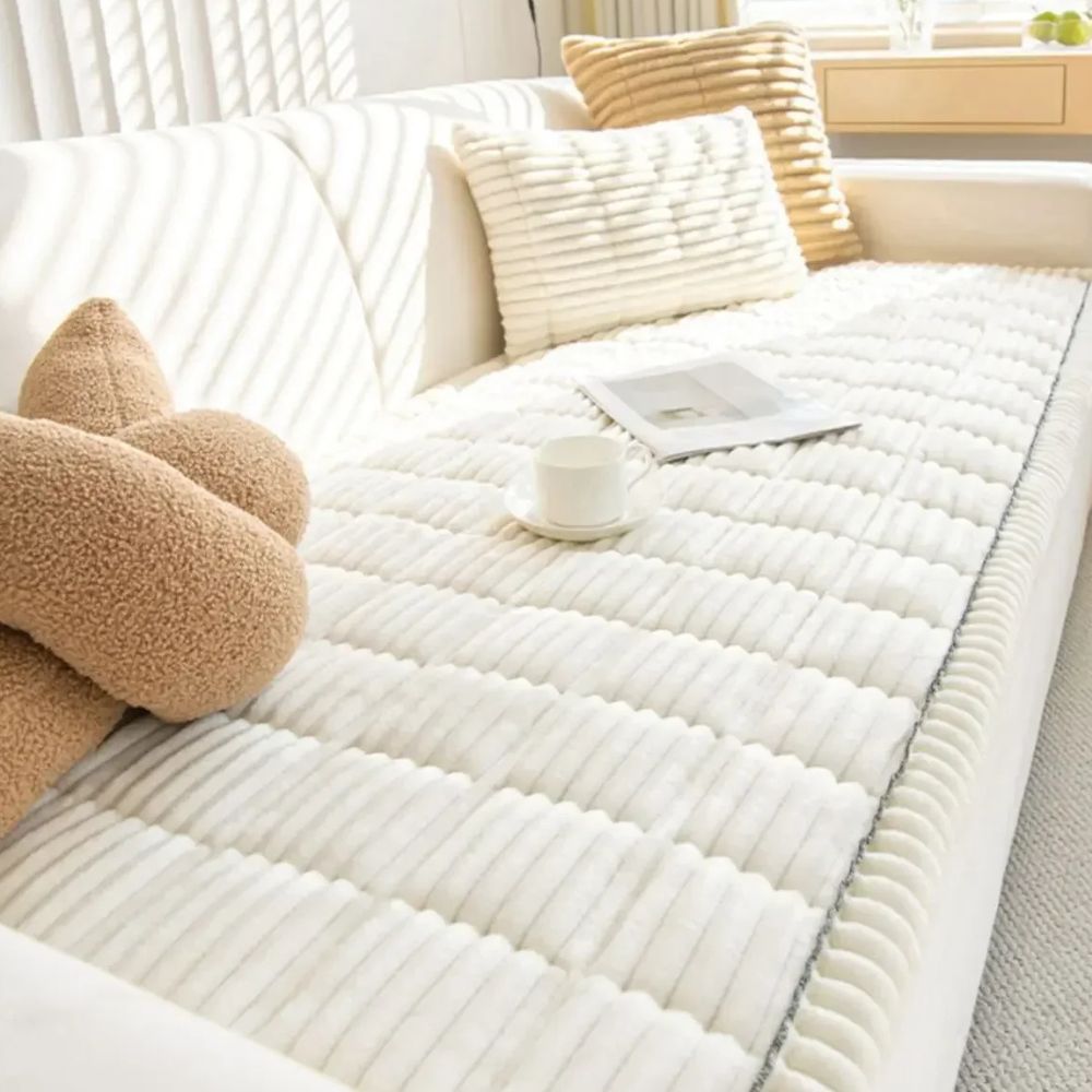 Sofa Cover with Anti Slip Backing and Machine Washable Polyester, Striped Pattern