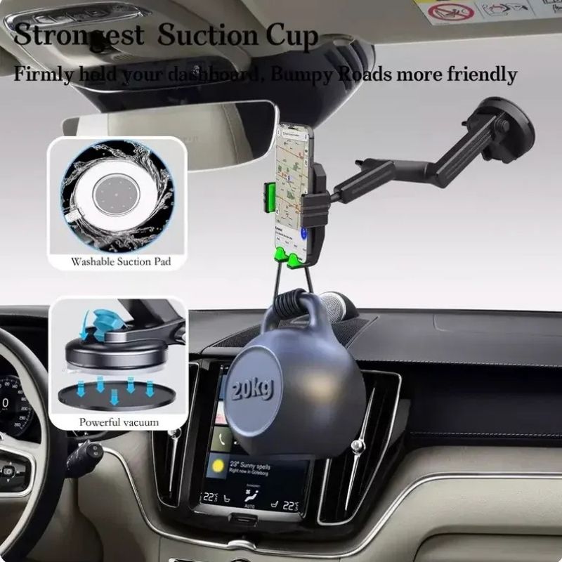 Vehicle Phone Mount with Gel Suction Cup and 16.9in Extending Arm, 360 Degree Rotation