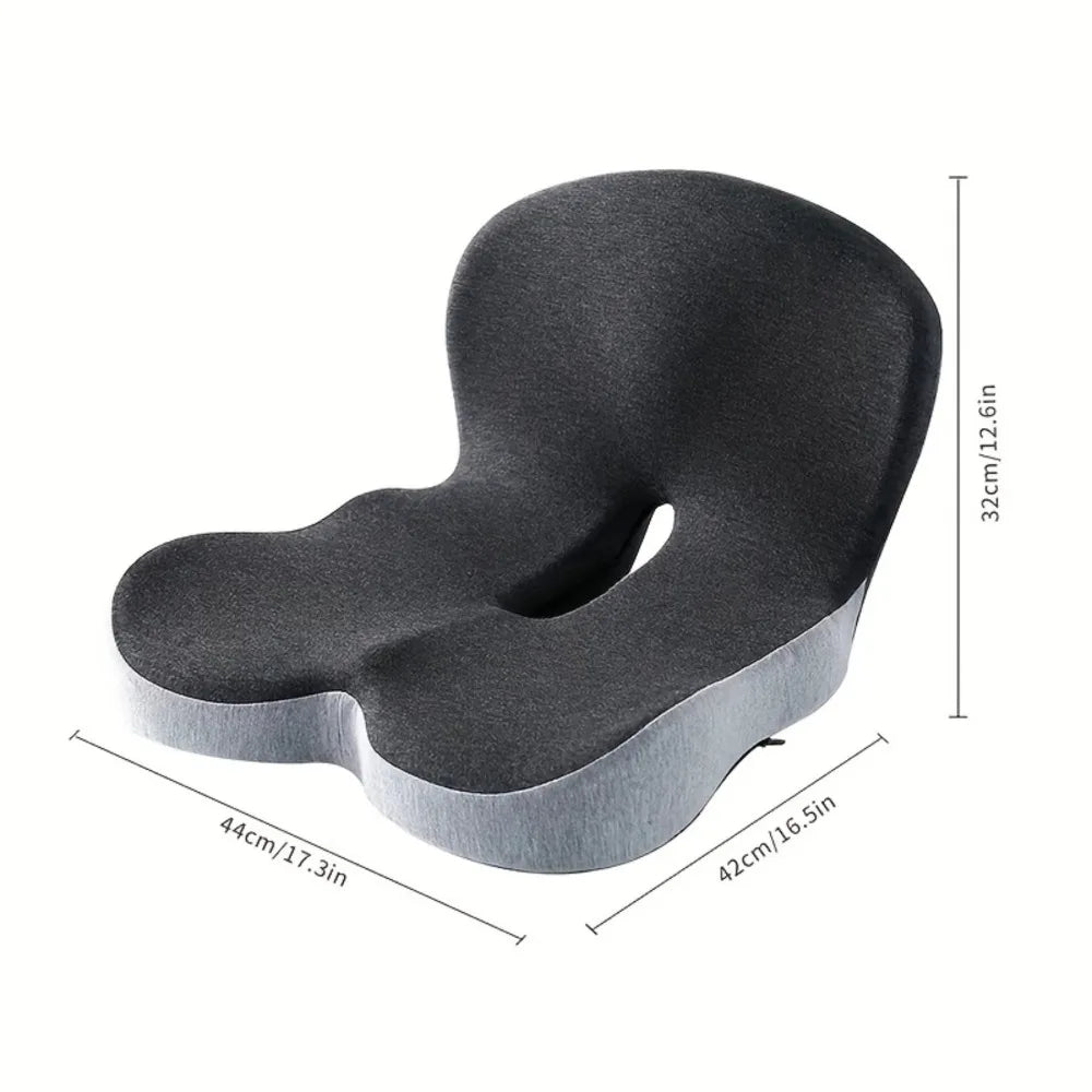 Seat Cushion with Memory Foam Core and Curved Backrest, Anti-Slip Base
