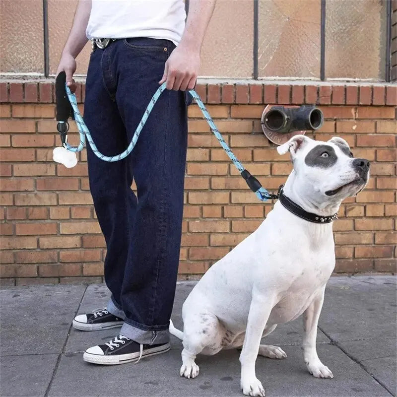 Dog Leash with Reflective Stitching and Padded Grip, Double Rope Construction
