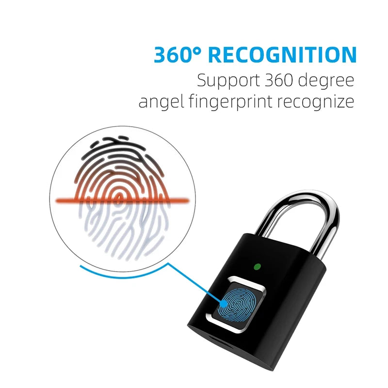 Fingerprint Padlock with App Control and 10-Print Storage, 6-Month Battery