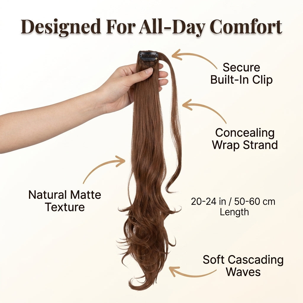 Ponytail Extension with Clip Attachment and Invisible Hairpins, Storage Bag Included