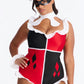 Womens Comic Villain Costume Set with Ruffle Romper and Thigh Highs