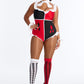 Womens Comic Villain Costume Set with Ruffle Romper and Thigh Highs