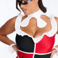 Womens Comic Villain Costume Set with Ruffle Romper and Thigh Highs