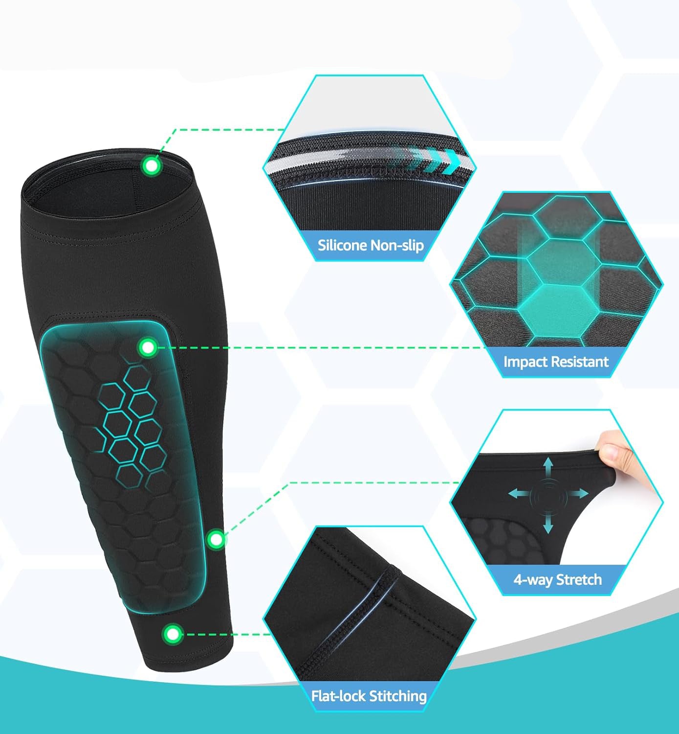 Shin Guard Sleeves with EVA Honeycomb Padding and Silicone Grip, Multi-Sport