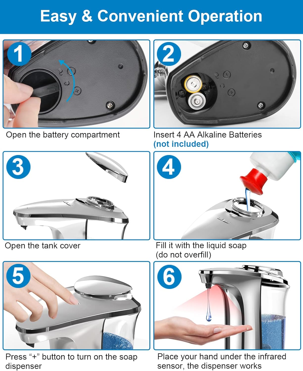 Touchless Soap Dispenser with Motion Sensor and Adjustable Soap Settings for Kitchen